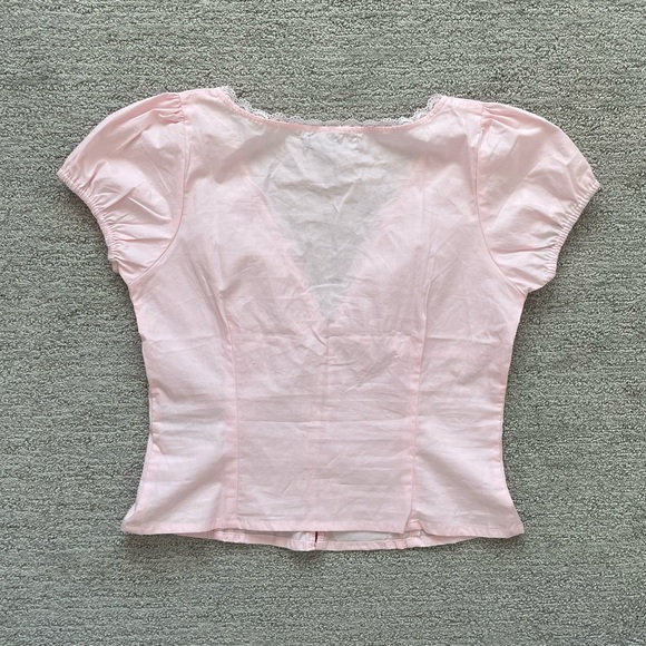 Motel Women’s pink blouse puff sleeve corset ruffle coquette summer spring cute - Picture 2 of 4